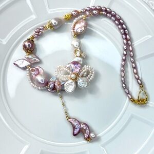 🤩🔥 Handmade Freshwater Premium Purple Pink Flower 🌸 Flameball Moon 🌙 Necklace